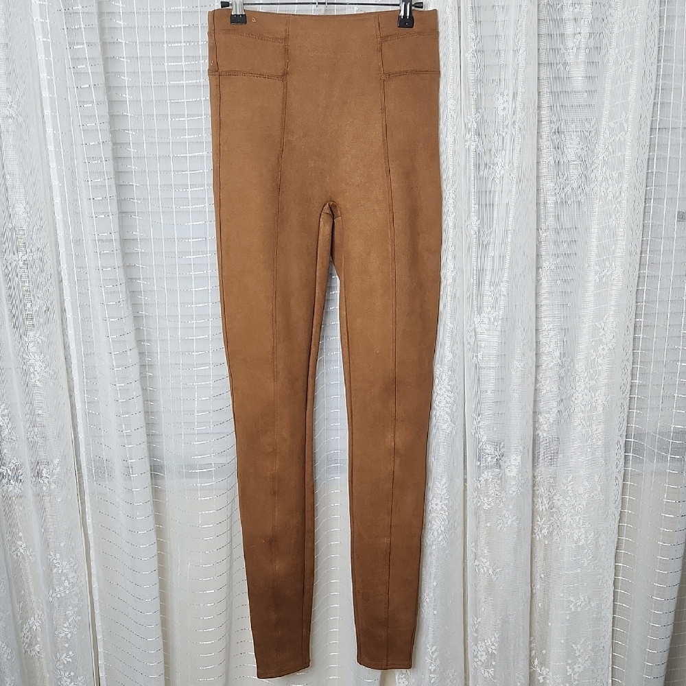 Spanx Brown Tan Faux Suede Tummy Control Leggings SzS